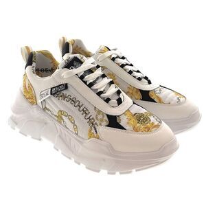 Versace Jeans Couture White/Gold Mens Baroque Chain Lace-Up Sneakers